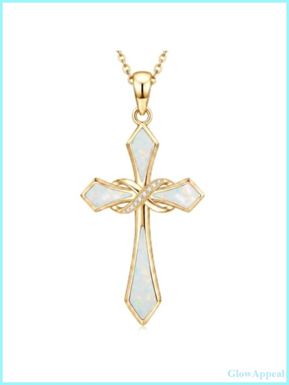 Opal Cross Pendant Necklace Gold Tone 18+2 Inch Lobster